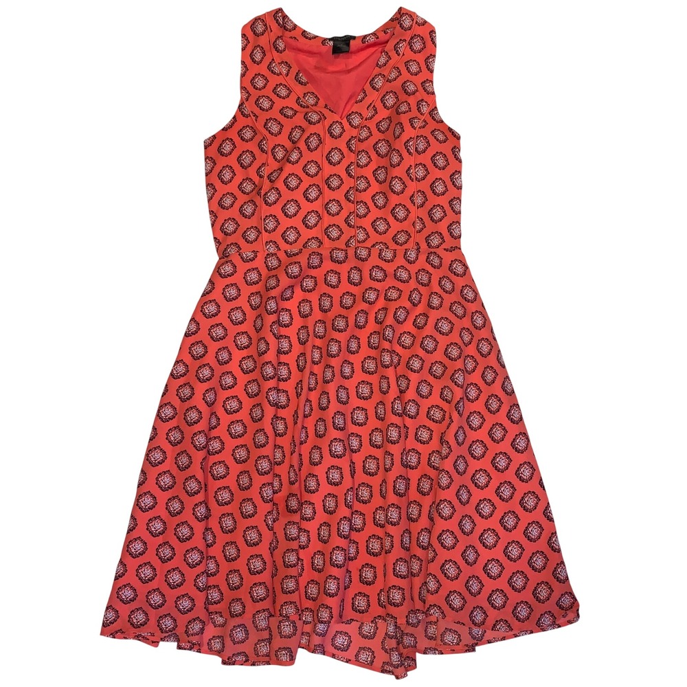 Ann Taylor‎ Factory Dress Sleeveless V Neck Fit Flare Coral Geo Print Size 0